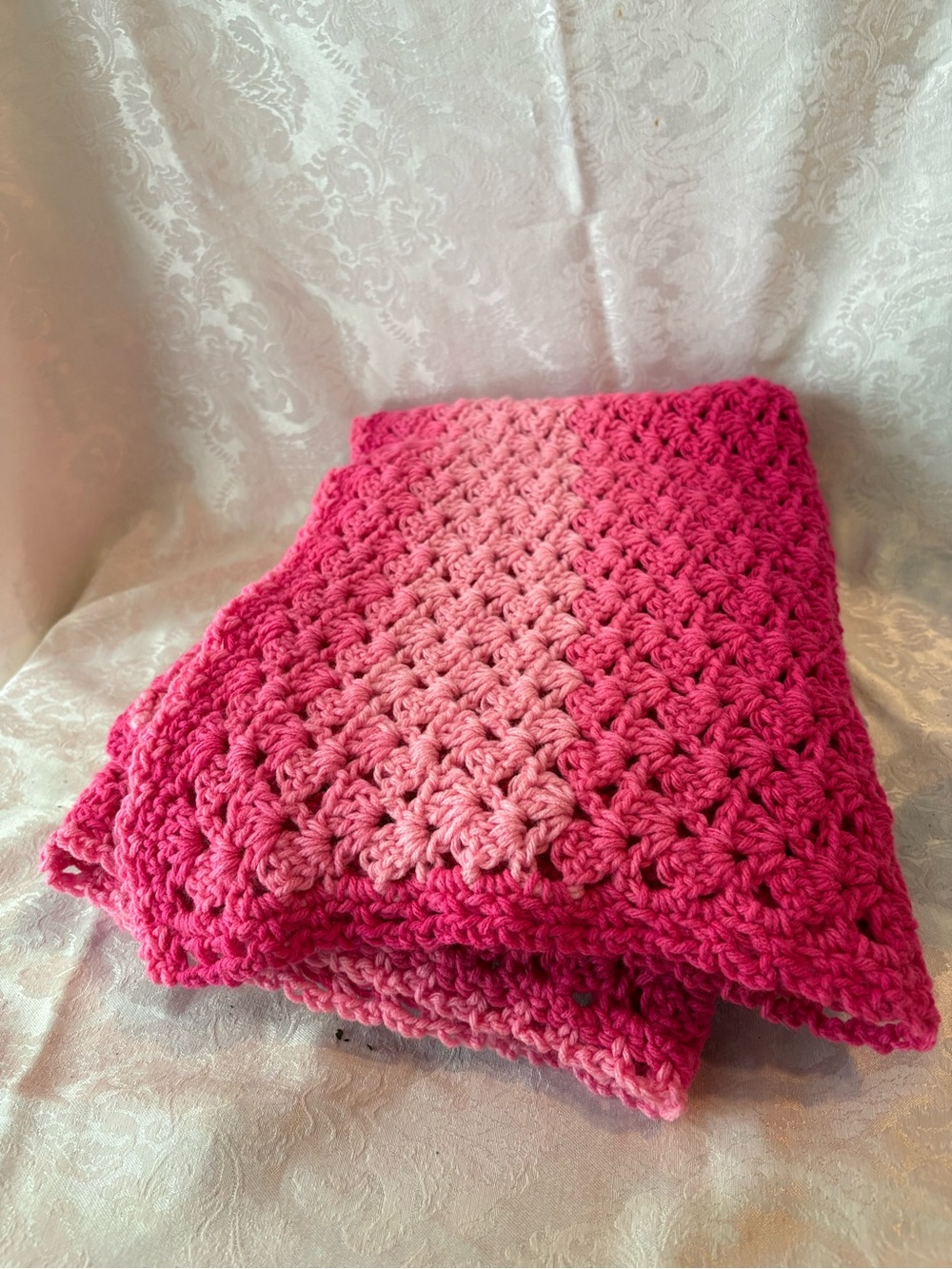 Handmade Pink Ombre Crochet Throw